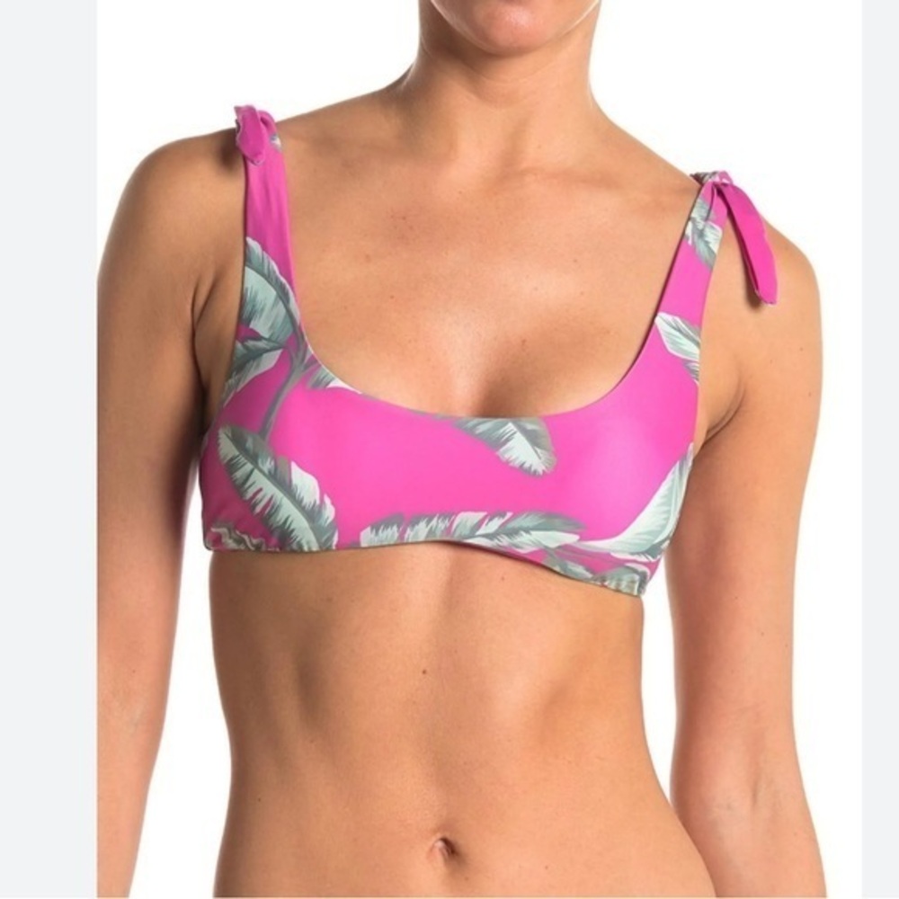 Sisstrevolution tropical print bikini swim top size medium pink green